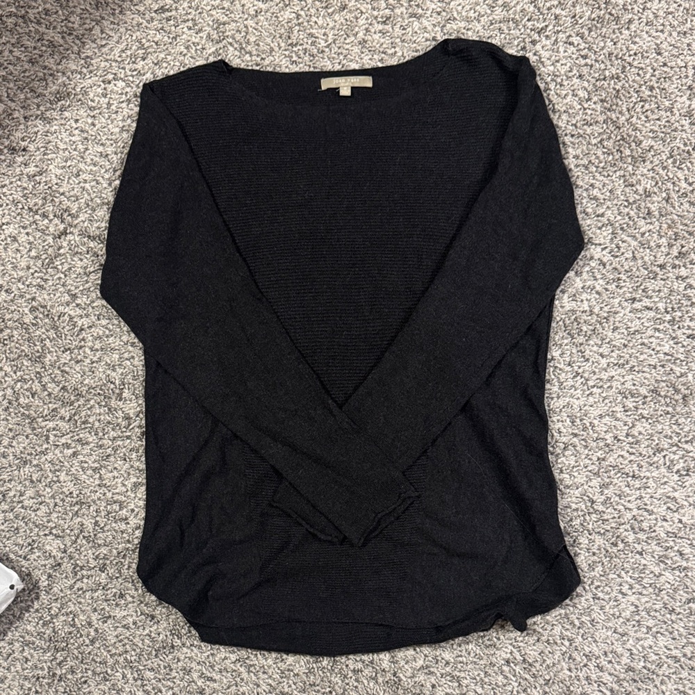 Joan Vass Dark Charcoal Long Sleeve Knit Cashmere Top, M